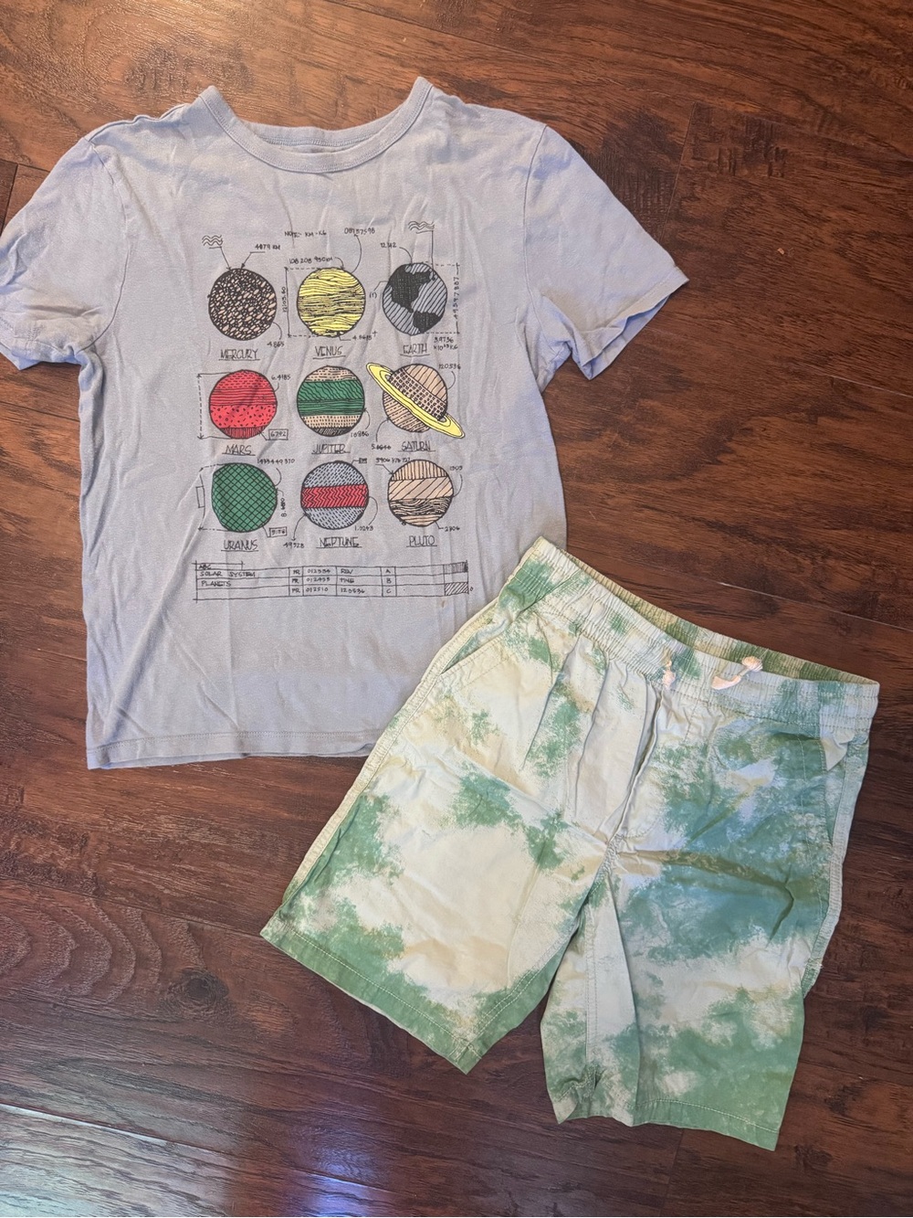 GAP Kids Light Blue Graphic Planet Tee & Green Tie-Dye Shorts Set